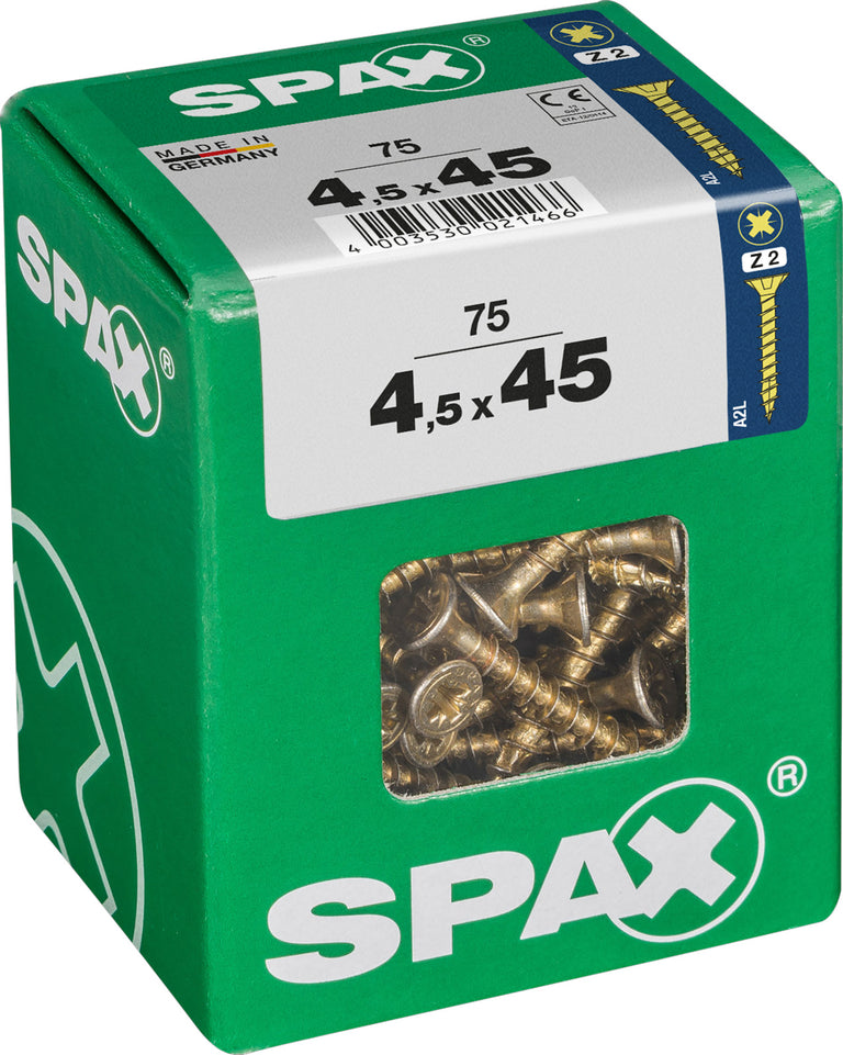 Spax schroef pozidrive verzinkt 4,5x45mm 75st
