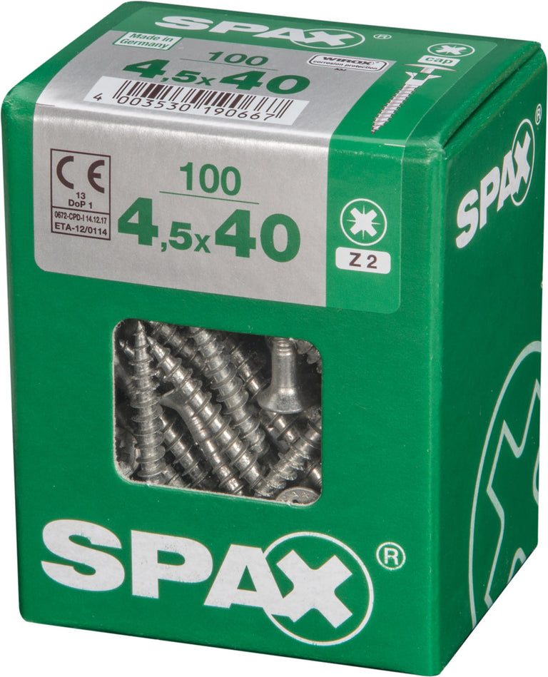 Spax schroef kopboring 4,5x40mm 100st