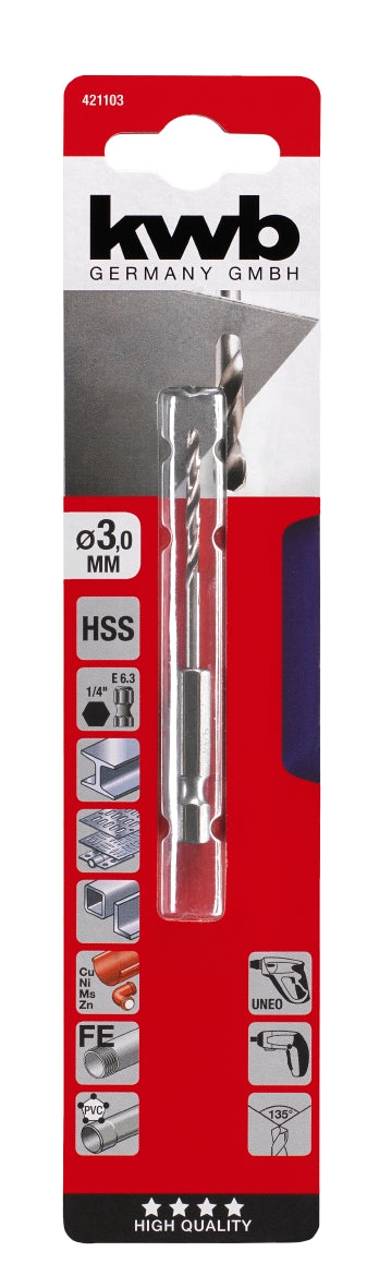 KWB HSS boor 1/4'' 6-kant Ø3mm 