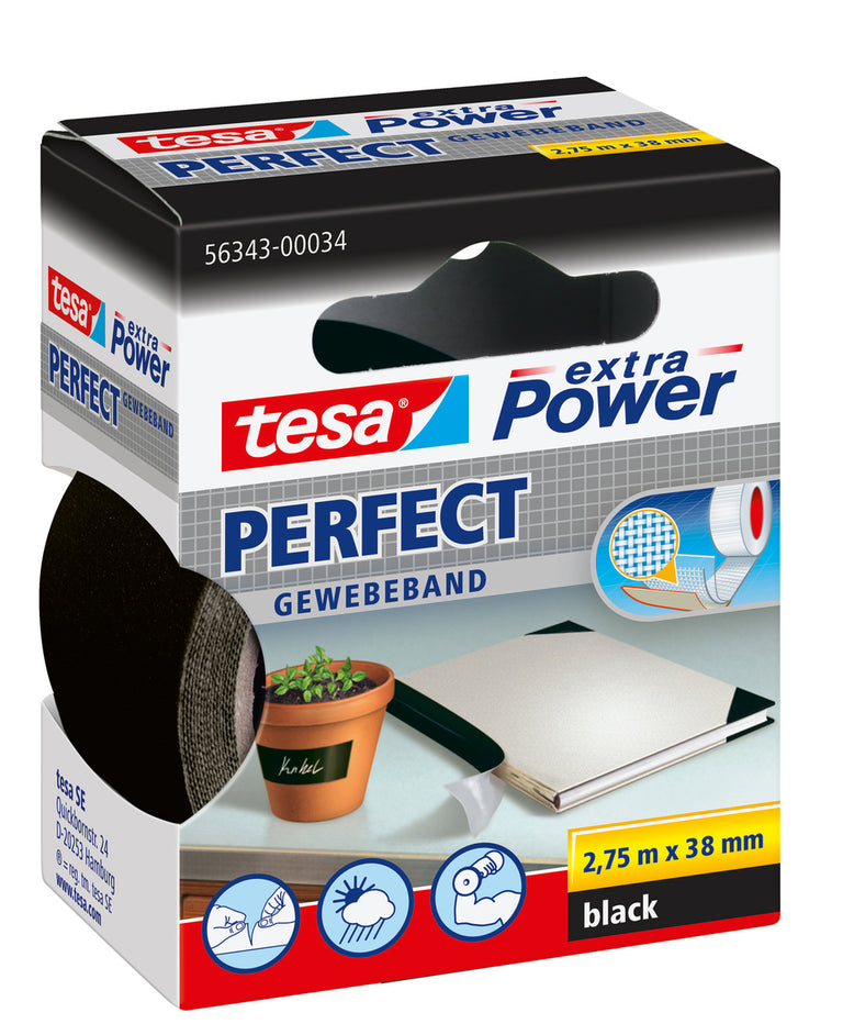 Tesa Extra Power Perfect textieltape zwart 38mm 2,75m