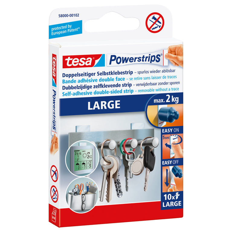 Tesa Powerstrips kleefstrip large rechthoek kunststof wit 10st