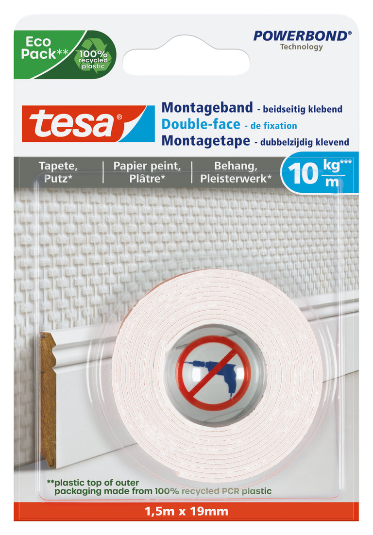 Tesa montagetape behang wit 19mm 1,5m
