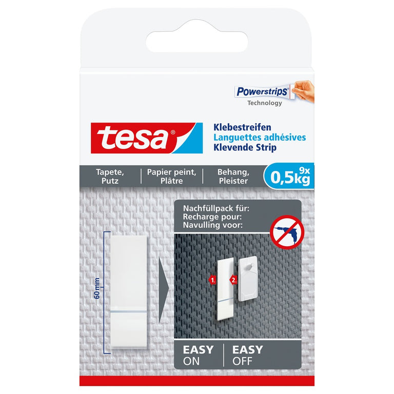 Tesa Powerstrips kleefstrip rechthoek kunststof dubbel wit 9st