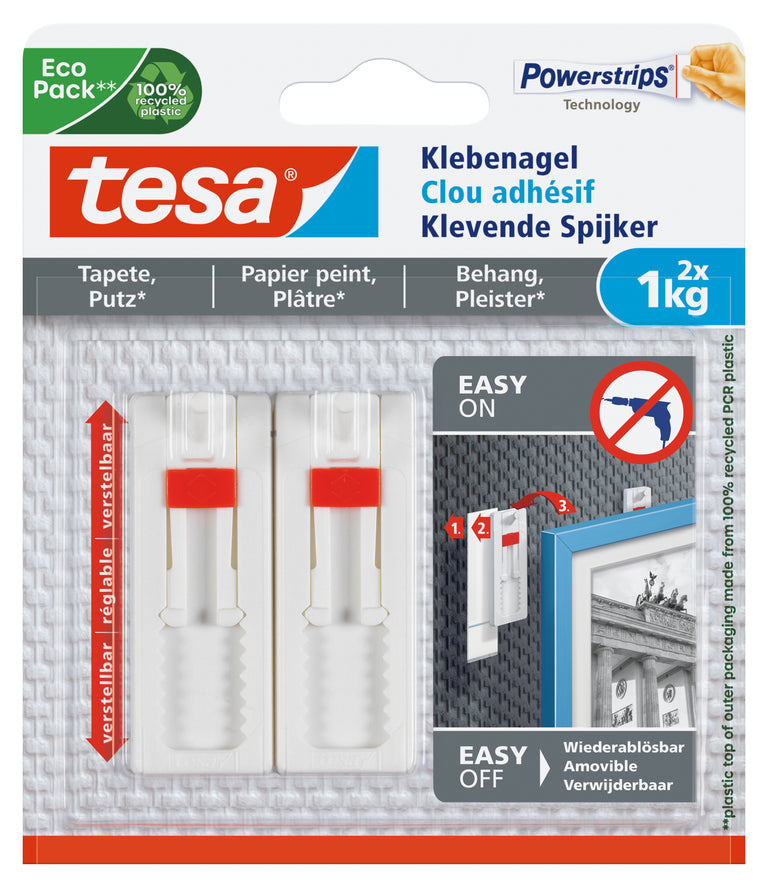 Tesa Powerstrips verstelbare spijker rechthoek kunststof wit 2st