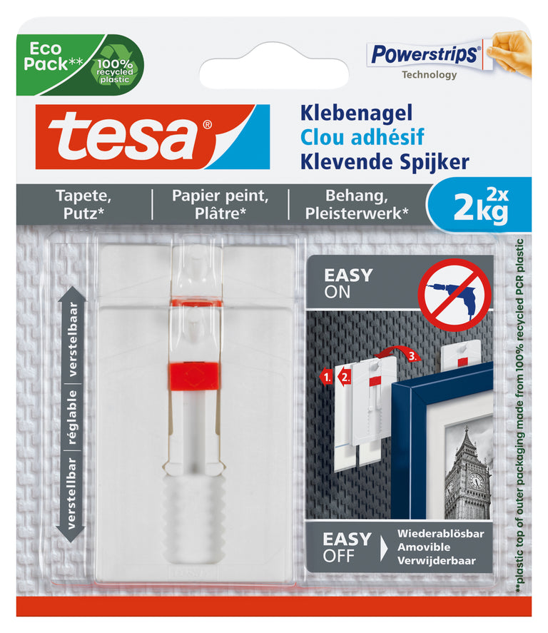 Tesa Powerstrips verstelbare spijker rechthoek kunststof wit 2st