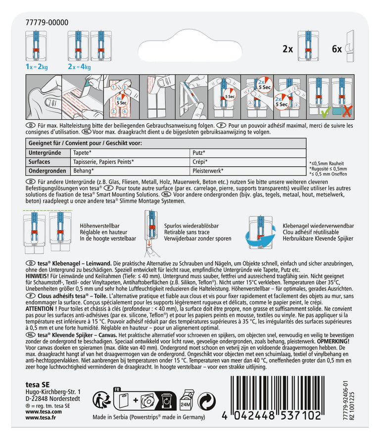 Tesa Powerstrips klevende spijker kunststof wit 2kg 2st