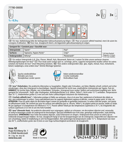 Tesa Powerstrips klevende haak kunststof wit 500gr 2st