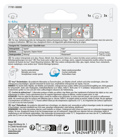 Tesa Powerstrips plafondhaak kunststof wit 500gr