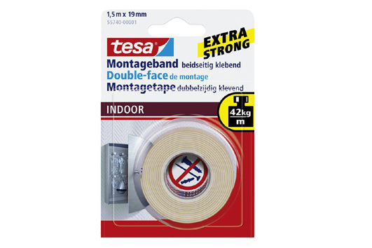 Tesa Powerbond Indoor montagetape wit 19mm 1,5m