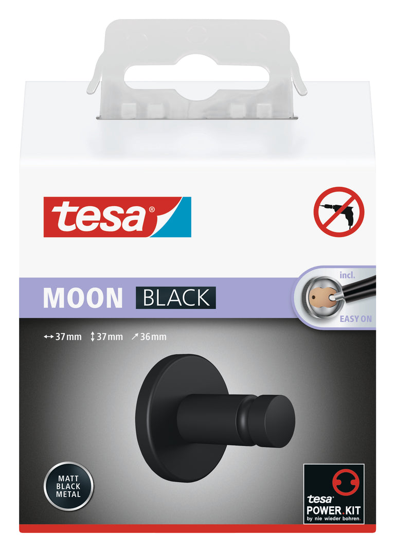 Tesa Moon handdoekhaak rond metaal lijm kit zwart