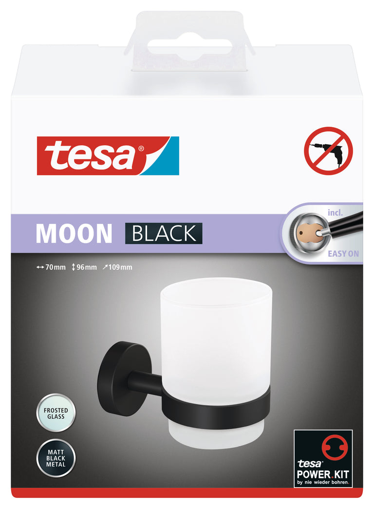 Tesa Moon bekerhouder rond glas, metaal lijm kit zwart