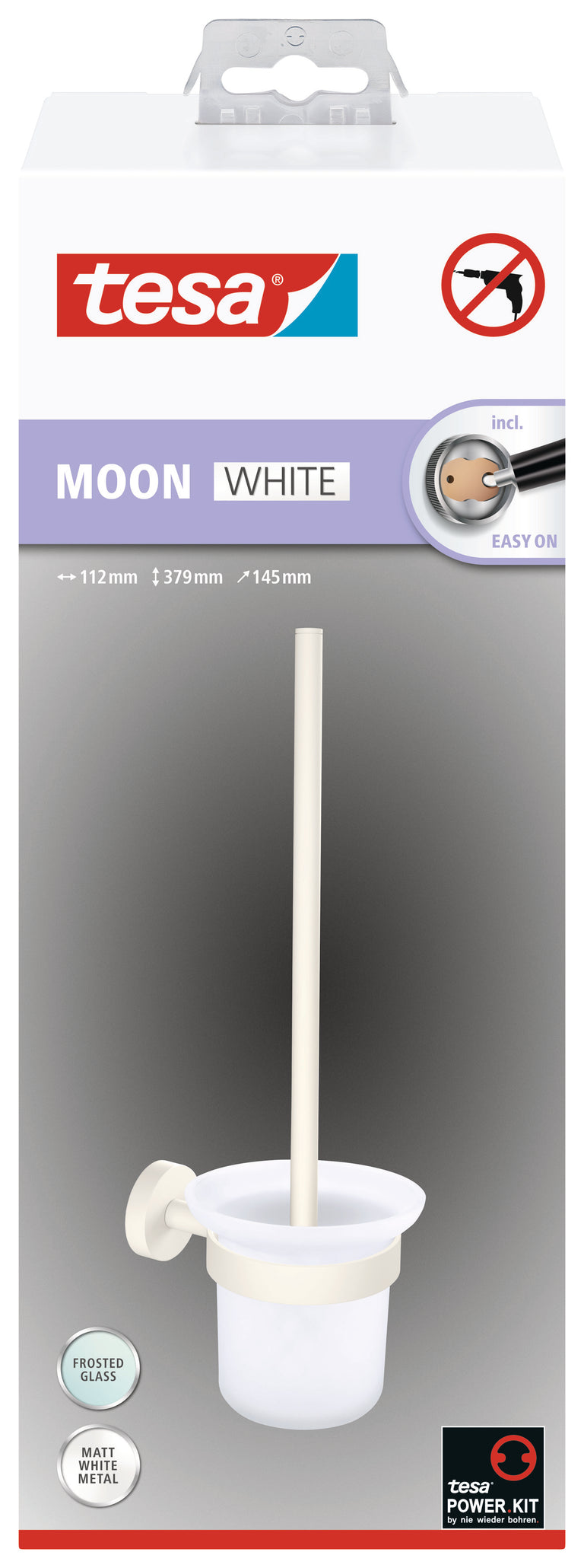 Tesa Moon toiletborstel rond glas, metaal lijm kit wit