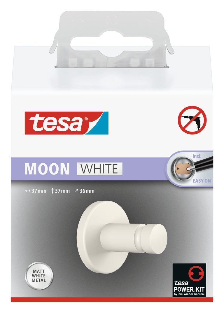 Tesa Moon handdoekhaak rond metaal lijm kit wit