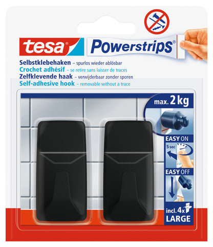 Tesa Powerstrips zelfklevende haak rechthoek kunststof zwart 2st