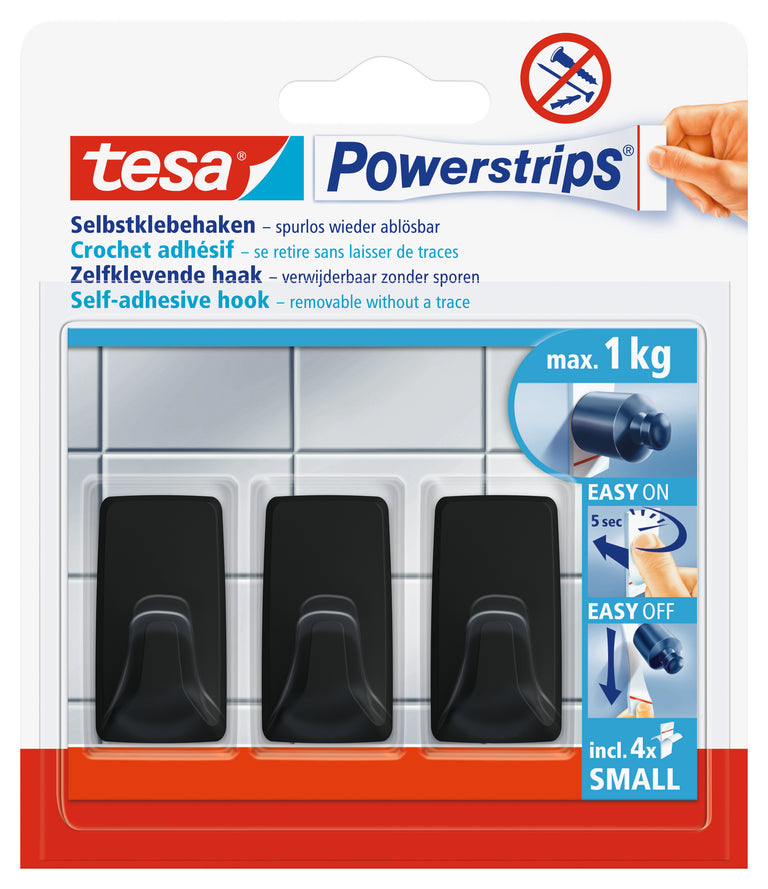 Tesa Powerstrips zelfklevende haak rechthoek kunststof zwart 3st