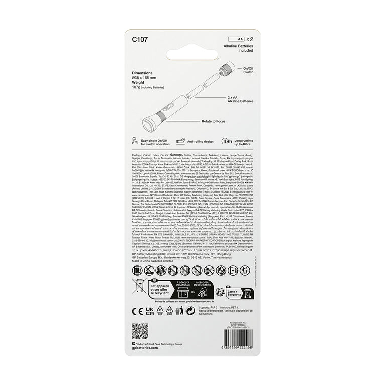 GP C107 LED zaklamp plastic zwart