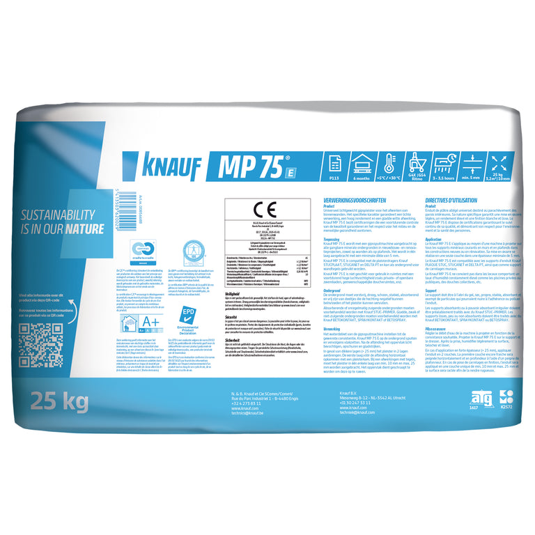 Knauf MP75 E spuitgips wit 5mm 25kg