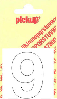 Pickup Helvetica plakcijfer 9 wit 40mm