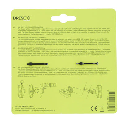 Dresco Monorail fietsverlichtingset LED oplaadbatterijen 2-delig