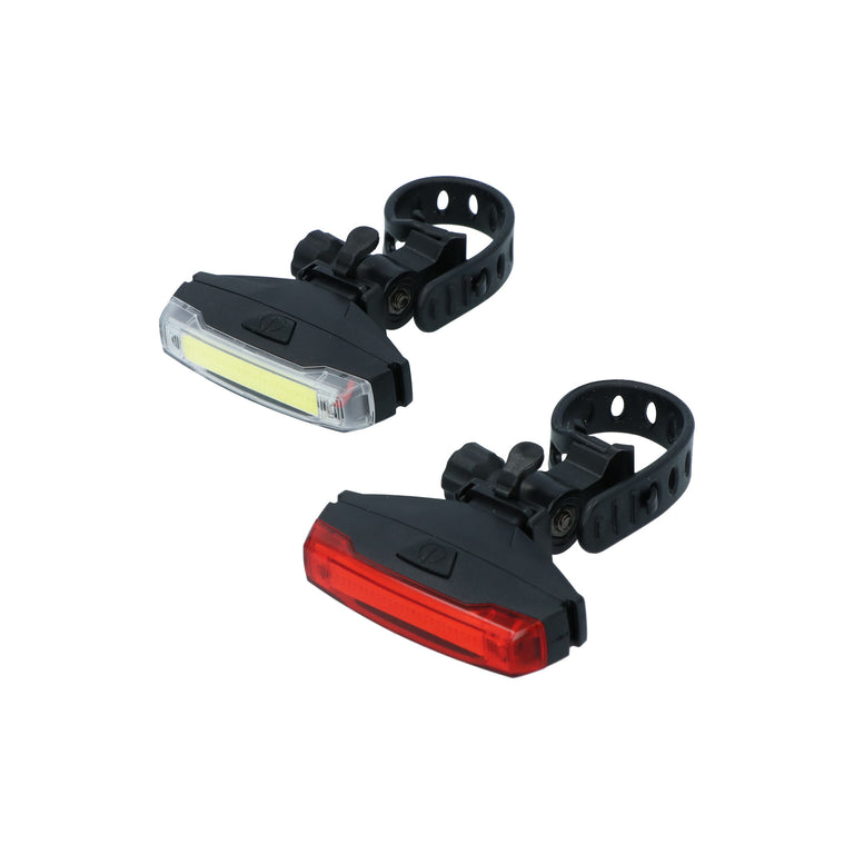 Dresco Monorail fietsverlichtingset LED oplaadbatterijen 2-delig