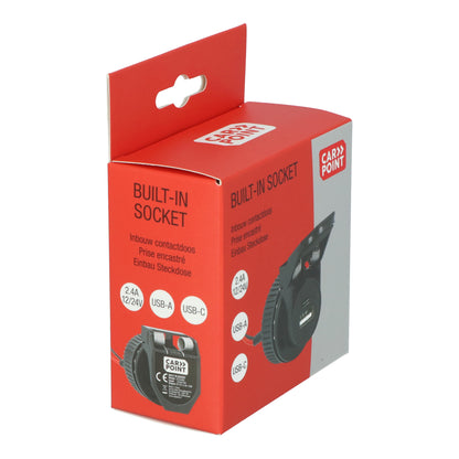Carpoint inbouwcontactdoos USB-A/USB-C zwart 12/24V