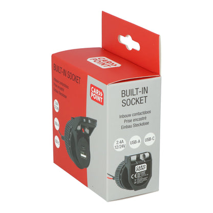 Carpoint inbouwcontactdoos USB-A/USB-C zwart 12/24V