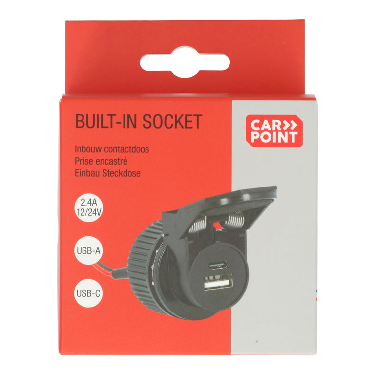 Carpoint inbouwcontactdoos USB-A/USB-C zwart 12/24V