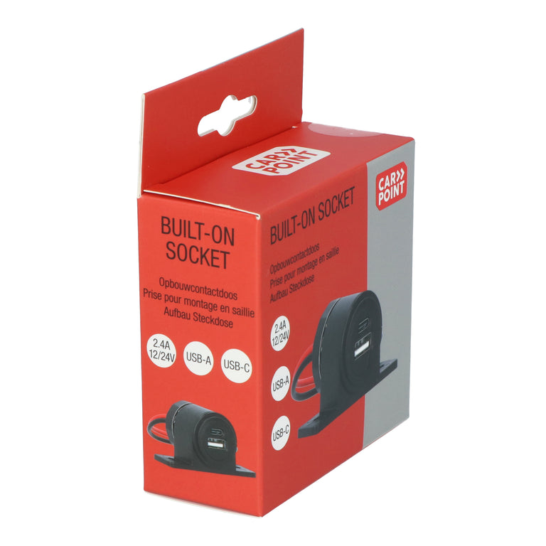 Carpoint opbouwcontactdoos USB-A/USB-C zwart 12/24V