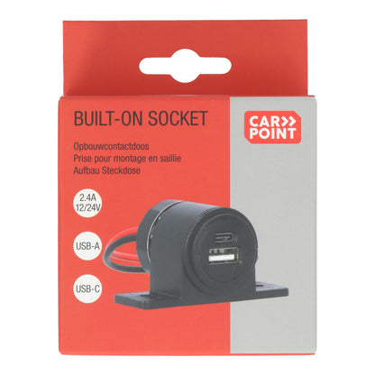 Carpoint opbouwcontactdoos USB-A/USB-C zwart 12/24V