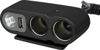 Carpoint 2-weg aanstekerdoos zwart USB en licht