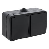 Q-Link SWD opbouw stopcontact + schakelaar 3-voudig randaarde zwart