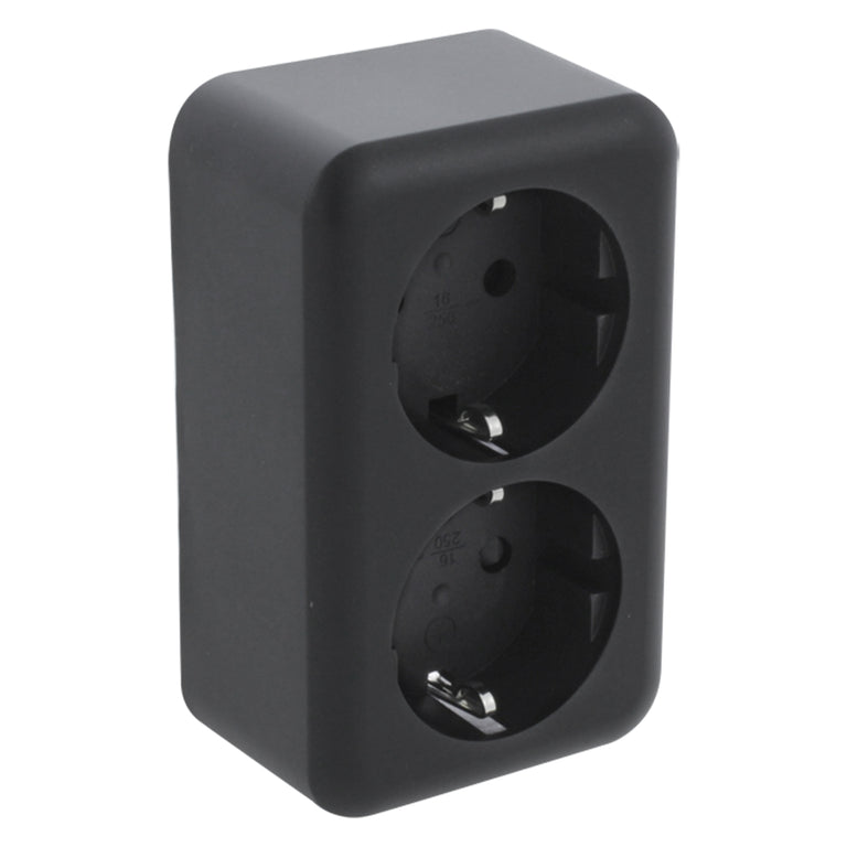 Q-Link opbouw stopcontact 2-voudig kindbeveiliging randaarde zwart