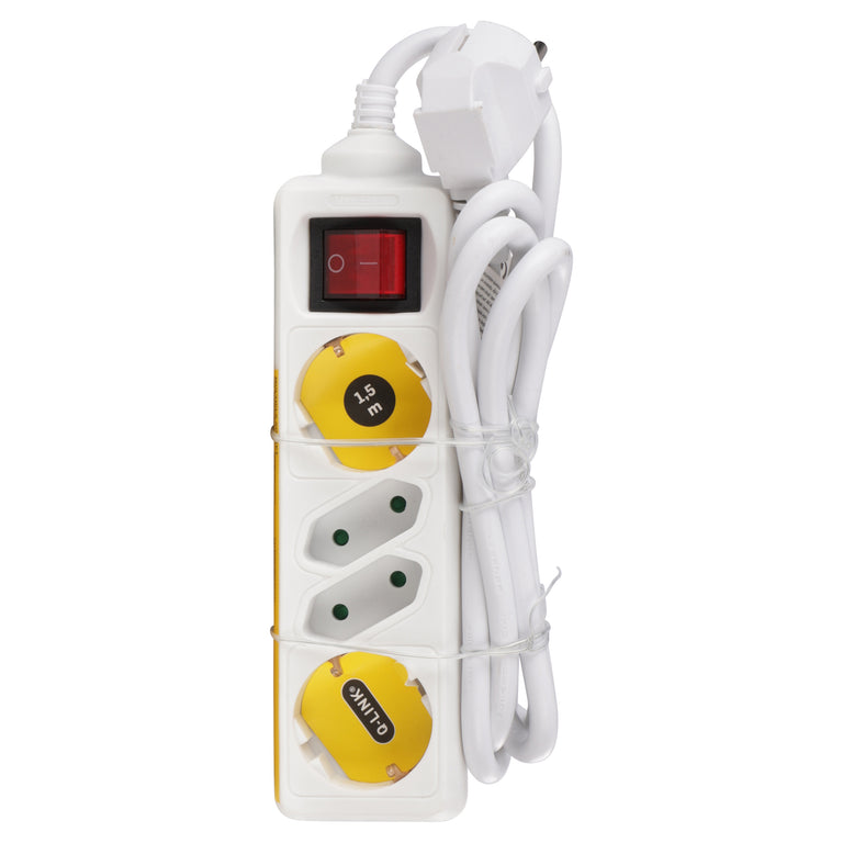 Q-Link stekkerdoos 4-voudig 2x geaard, 2x Euro wit 1,5m