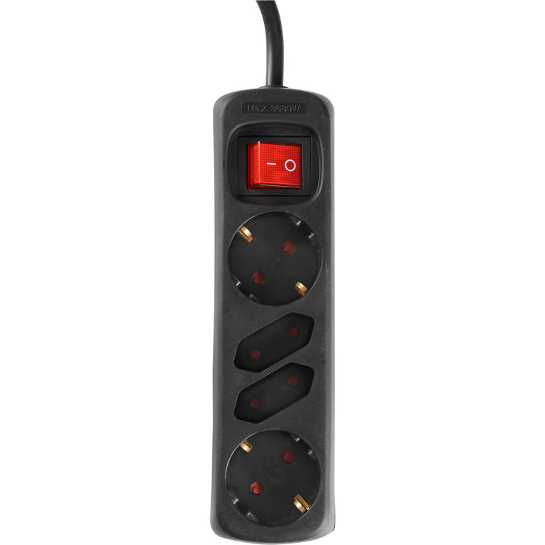 Q-Link stekkerdoos 4-voudig 2x geaard, 2x Euro zwart 1,5m