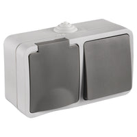 Q-Link opbouw stopcontact met wisselschakelaar randaarde grijs