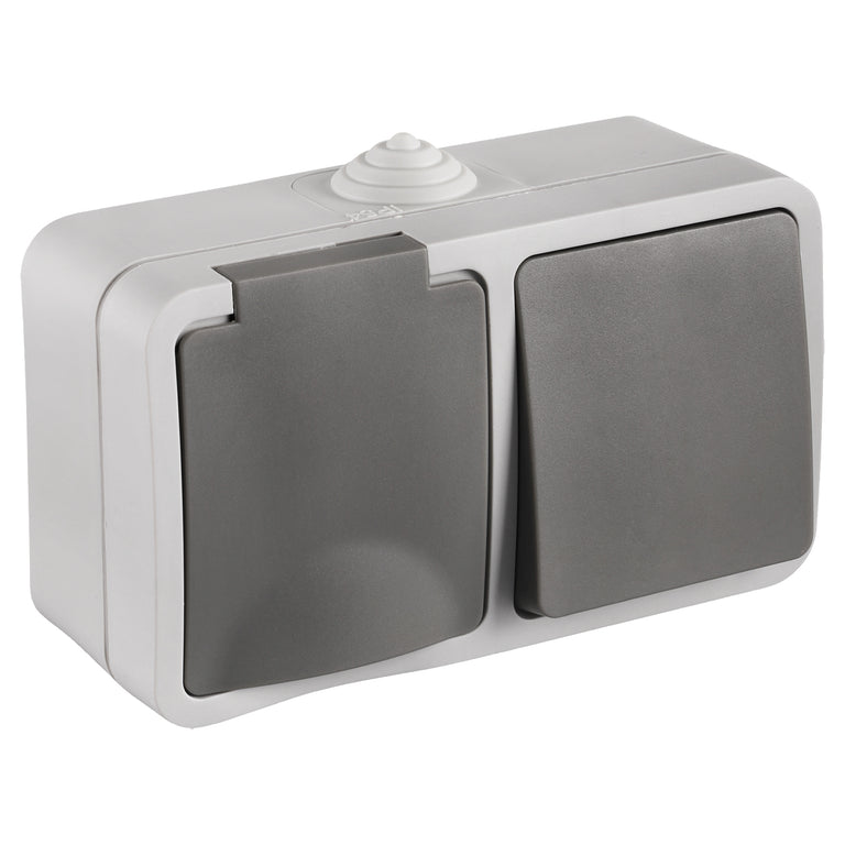 Q-Link opbouw stopcontact met wisselschakelaar randaarde grijs