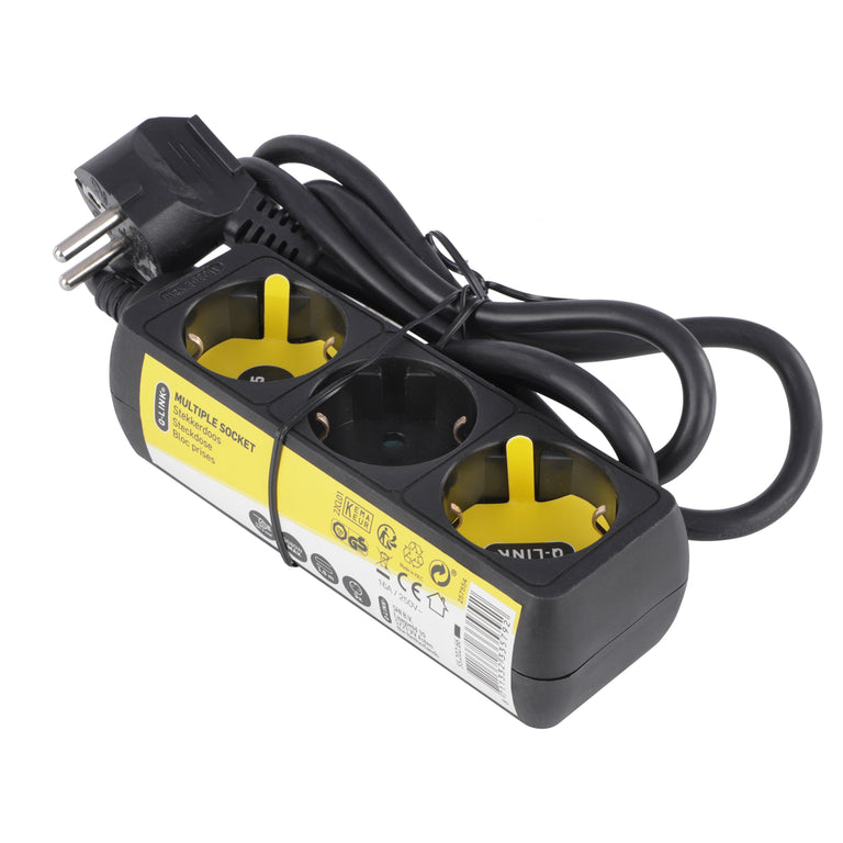 Q-Link stekkerdoos 3-voudig 3x geaard zwart 1,5m