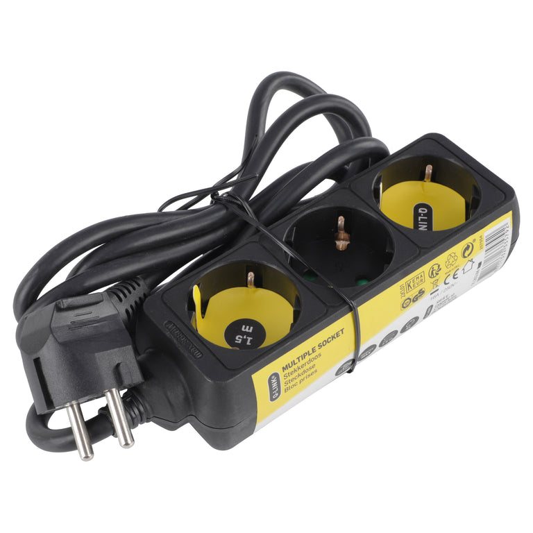 Q-Link stekkerdoos 3-voudig 3x geaard zwart 1,5m