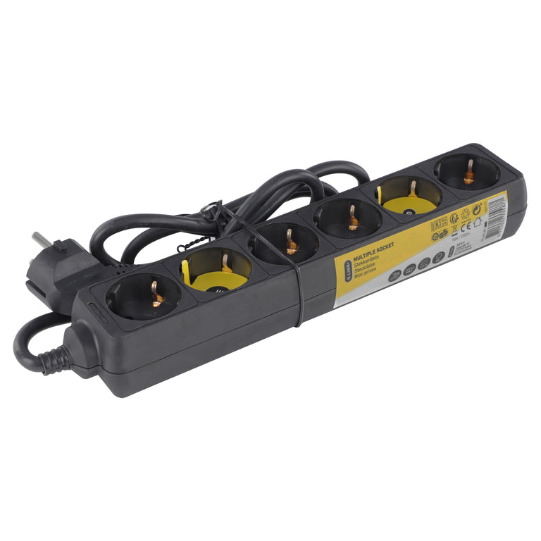 Q-Link stekkerdoos 6-voudig 6x geaard zwart 1,5m