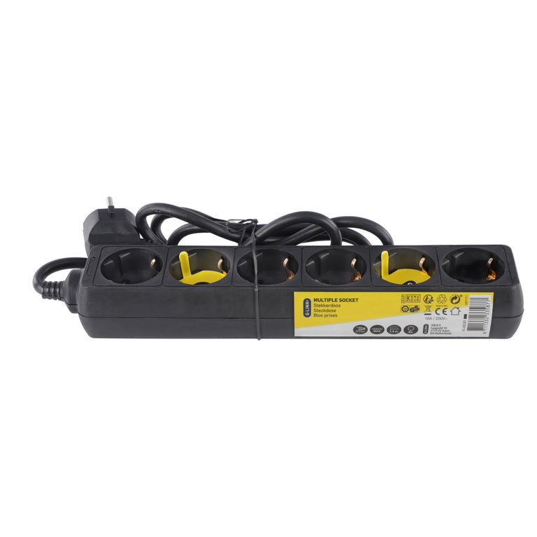 Q-Link stekkerdoos 6-voudig 6x geaard zwart 1,5m