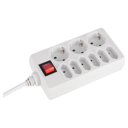 Q-Link stekkerdoos 9-voudig 3x geaard, 6x Euro wit 1,5m