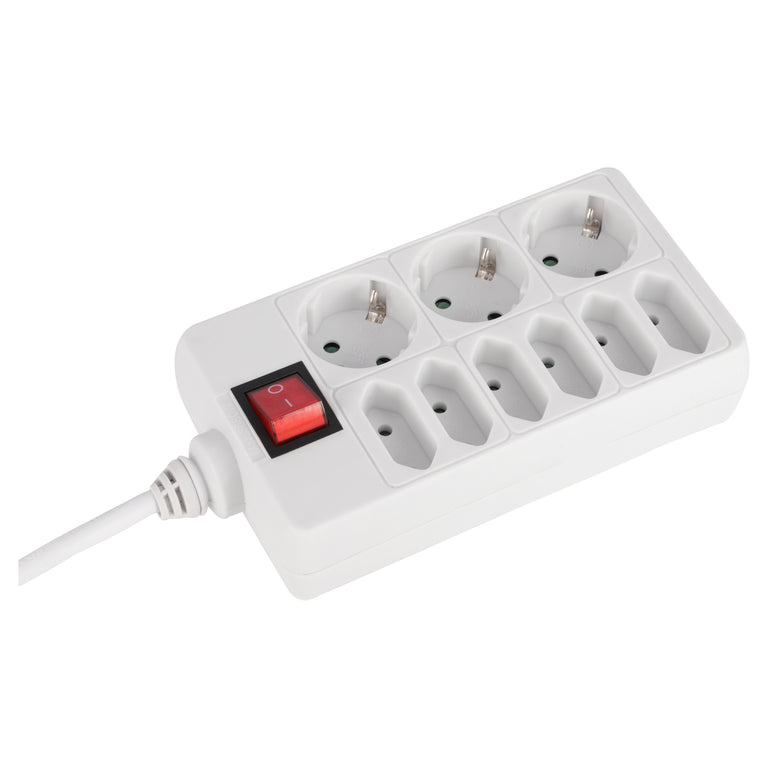 Q-Link stekkerdoos 9-voudig 3x geaard, 6x Euro wit 1,5m