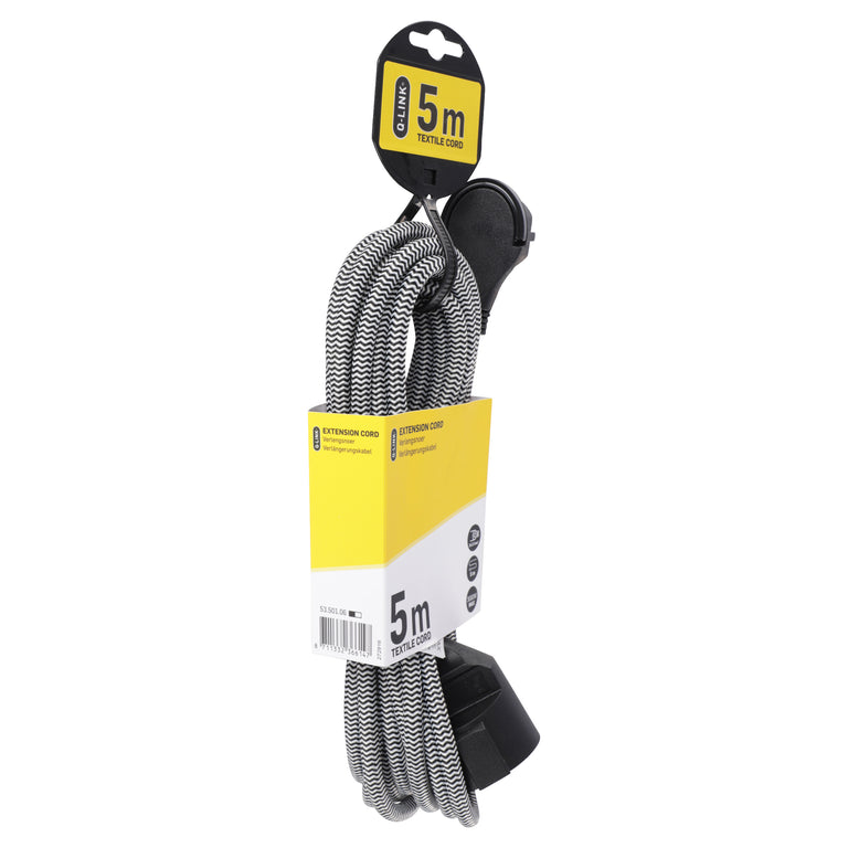 Q-Link verlengsnoer plat 3x1,5mm randaarde zwart 5m