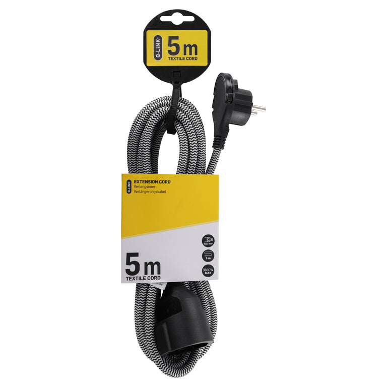 Q-Link verlengsnoer plat 3x1,5mm randaarde zwart 5m
