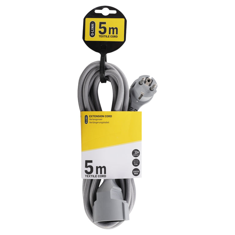 Q-Link verlengsnoer 3x1,5mm randaarde zilver 5m