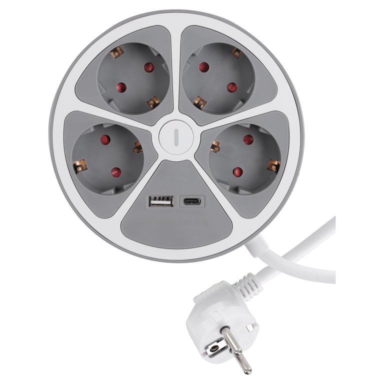Q-Link stekkerdoos 4-voudig 4x geaard, 1x USB A, 1x USB C wit 1,5m