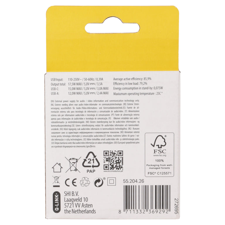 Q-Link verlengsnoer Euro USB A/C wit 1.5m