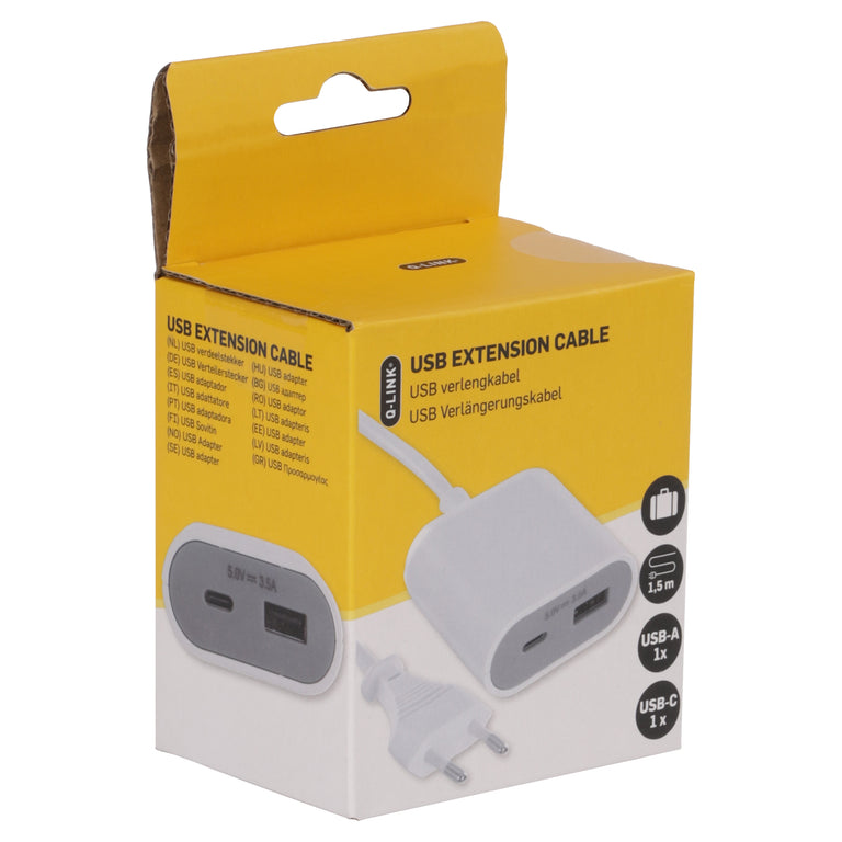 Q-Link verlengsnoer Euro USB A/C wit 1.5m