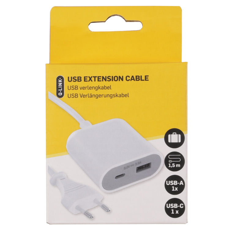 Q-Link verlengsnoer Euro USB A/C wit 1.5m