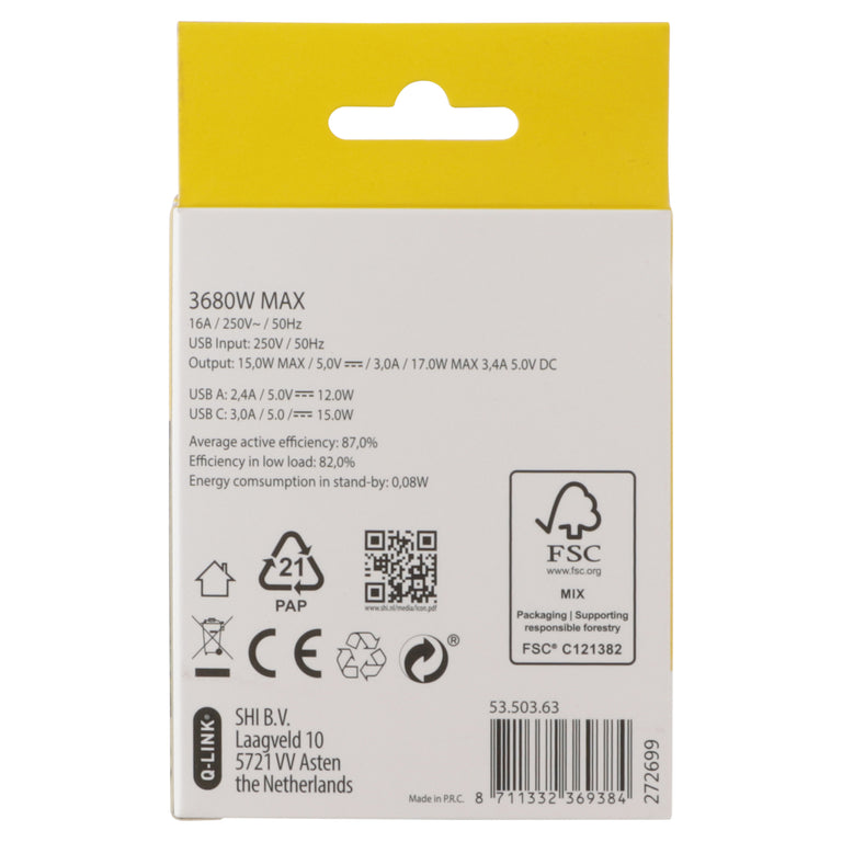 Q-Link verloopstekker 3-voudig 2xA/1xC wit